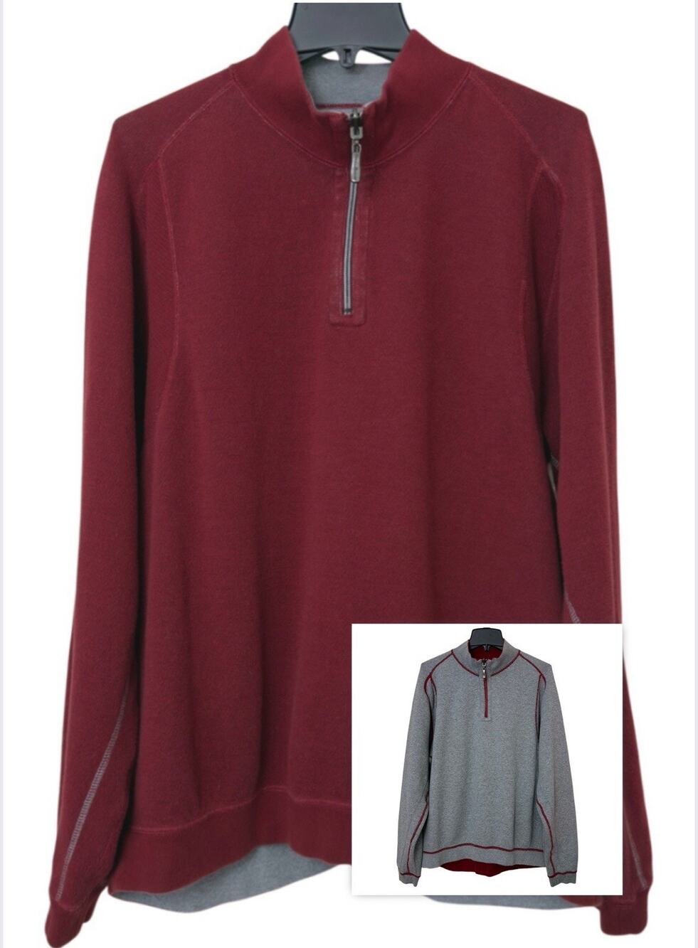 Tommy Bahama Reversible 1/4 Quarter Zip Pullover Mens XL Sweatshirt Red Gray